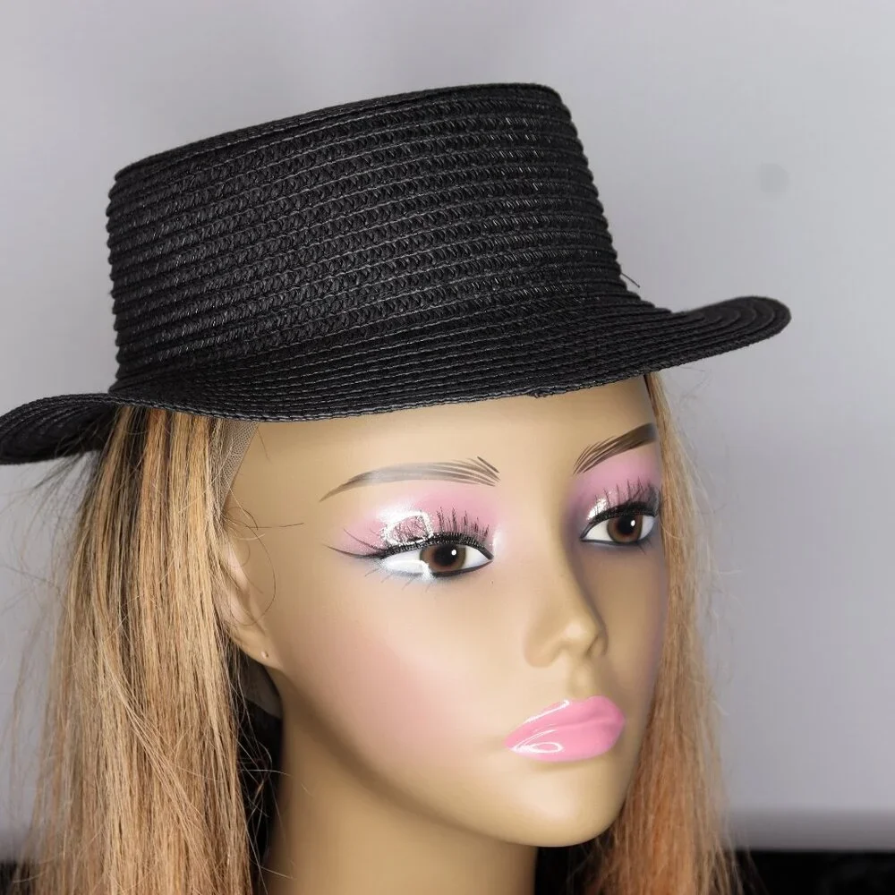 Women's Woven Boater Hat - Black - Picture 2 of 2